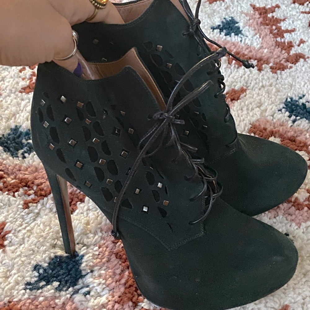 Alaia dark green suede stiletto booties